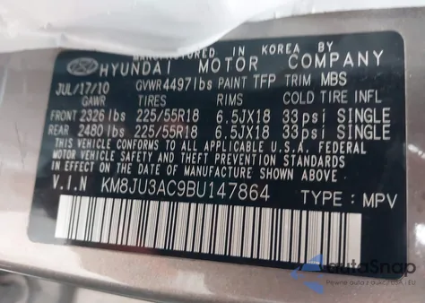 2011 Hyundai Tucson Limited from USA, damaged, VIN KM8JU3AC9BU147864